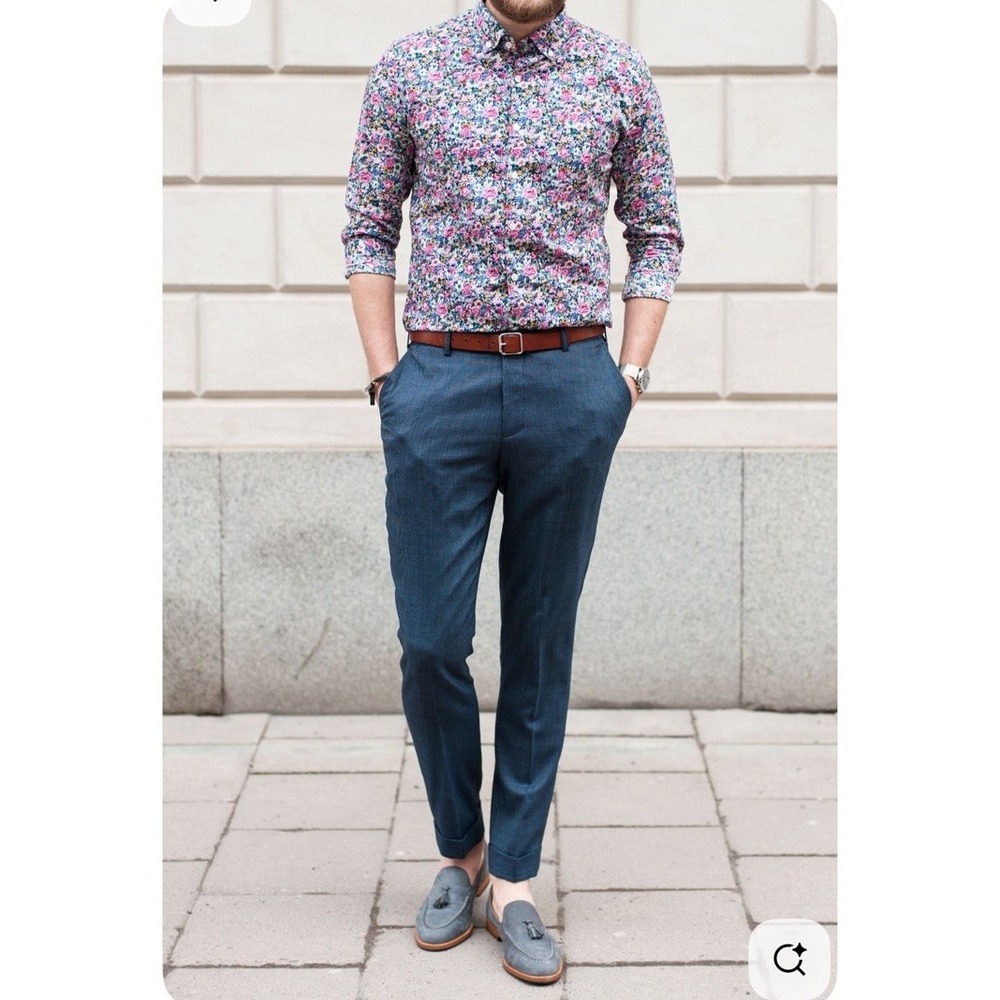 Grand Frank Toulouse Shirt Men's 39 Slim Fit Rose Floral Classic Preppy Modern